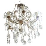 A glass 6-branch chandelier with lustre drops, width approx 35cm, height approx 46cm