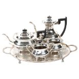 Viners silver plated 4-piece tea and coffee set, together with an oval engraved 2-handled tea tray