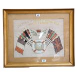 Great War Period silk embroidered picture, inscribed "The flags of allies floating high, Malta