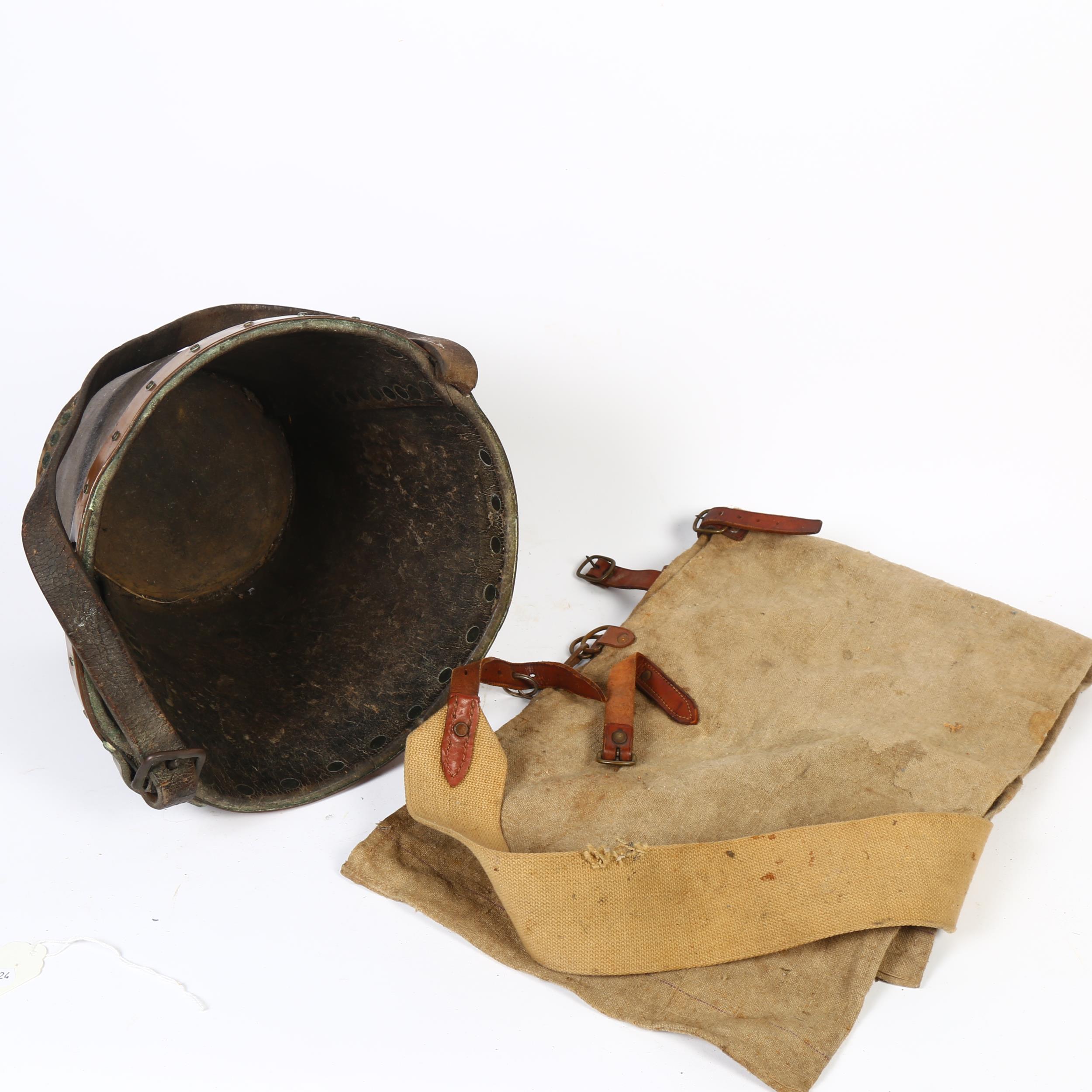 A 19th century leather steel and copper-bound fire bucket, with leather handle, diameter 28cm, - Image 2 of 2