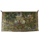 A large Brussels tapestry depicting river view with birds, 130cm x 230cm approx