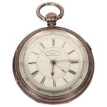 E WISE, MANCHESTER - a 19th century silver-cased centre seconds chronograph pocket watch (22110),