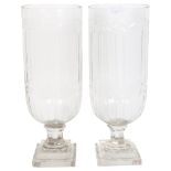 A pair of glass hurricane vases, H40cm