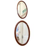 2 similar Vintage satinwood inlaid oval mirrors, with bevel-edged glass, largest 82cm x 56cm