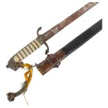 A late Victorian British Royal Navy Officer's short sword, with a shagreen handle and lion mask