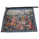 A machine-made tapestry, with Medieval grape pickers and wine making decorative picture, tapestry