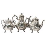 An electro-plated 3-piece tea set, scrolled design