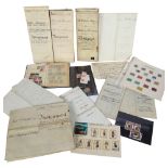 A collection of various Deeds and Indentures, various stamps including Venetia, One Pound Nigeria,