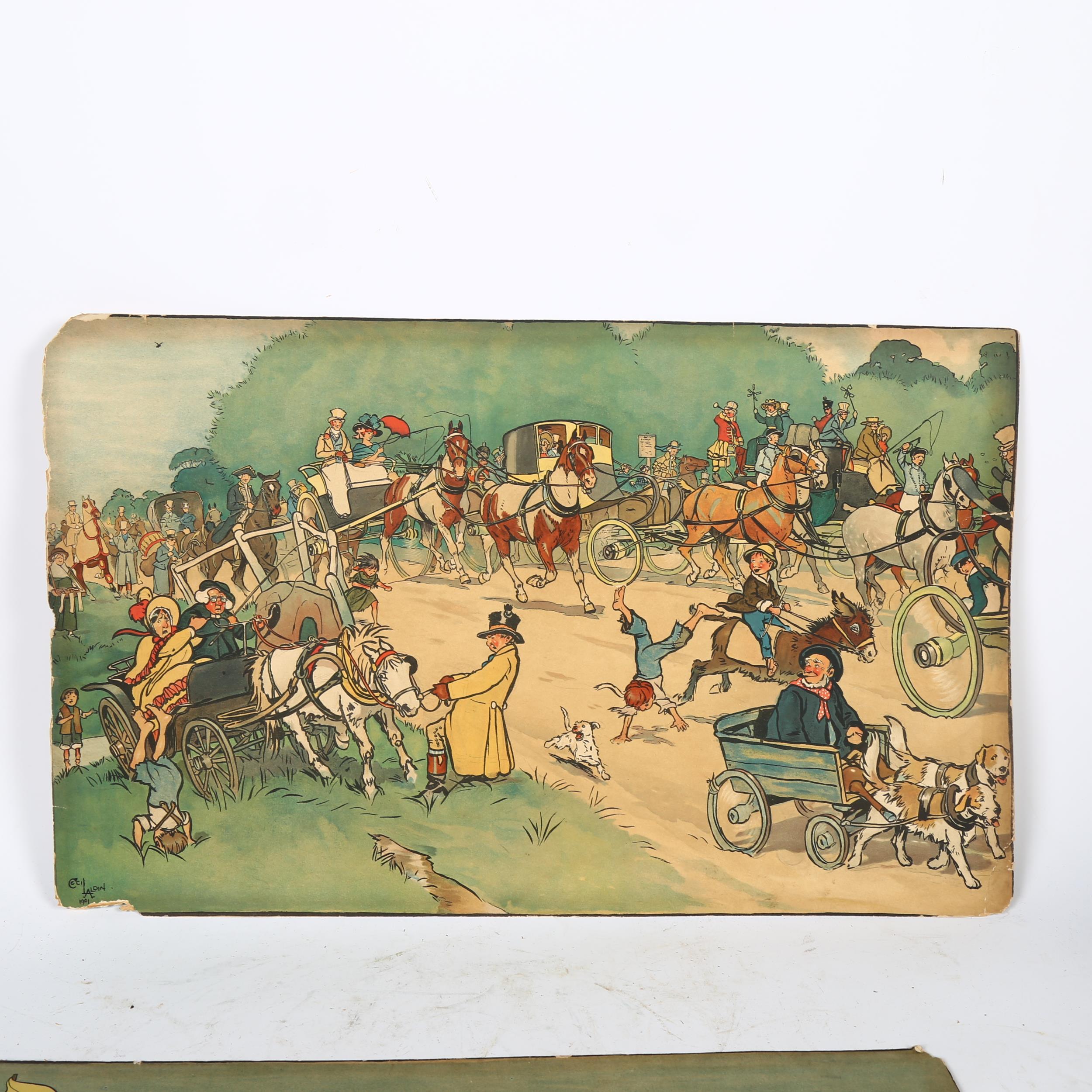 Cecil Aldin, 2 humorous coloured prints on board, the Blue Market Races, and another, 38cm x 61cm - Image 2 of 2