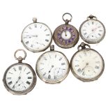 6 Continental silver-cased pocket watches (A/F) Weight total 13 ounces.