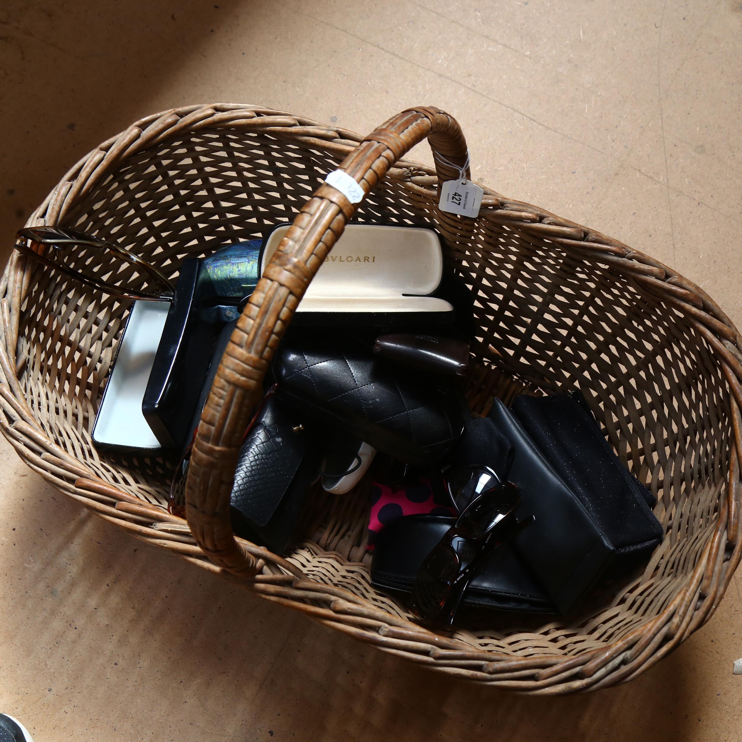 A wicker basket containing a quantity of designer sunglasses, various brand names including Hugo - Image 2 of 2