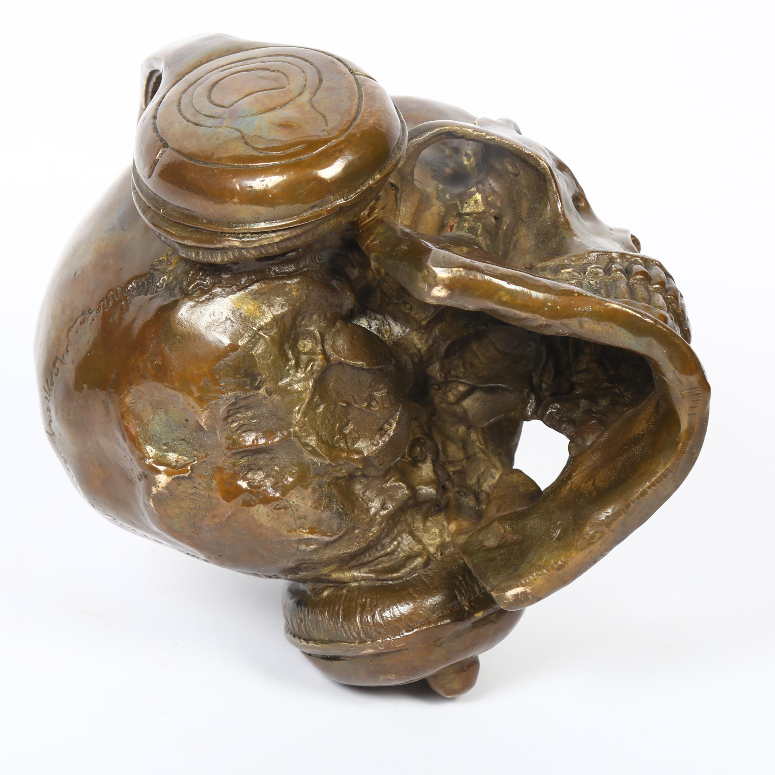 An unusual bronze skull and headphones, H15cm, W16cm - Image 2 of 2