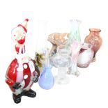 A Murano glass decanter in the form of a clown, Dartington glass vase, a Caithness vase etc (11)
