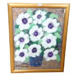 Royston Du Maurier Lebek, acrylic on board, "white poppies", 84cm x 66cm overall, framed