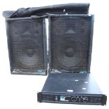 A W Audio DA1000 Series Pro-Power amplifier, a pair of OHM RW3 300 watt floor standing speakers,