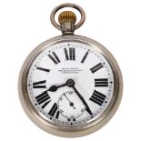 WOLF BROTHERS CAPE TOWN - a chrome plate top-wind pocket watch, with second dial, case width 50mm