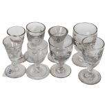 A group glasses, to include 2 Printie Deception glasses, a Toast Master glass, and a Dram glass with