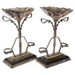 A pair of Art Deco electroplate table comports, H35cm