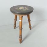 A folk-art painted walnut stool. 29x41cm.