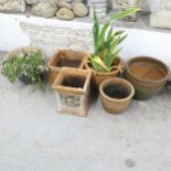 Six various garden pots. Largest 36x30cm