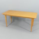 A mid-century Meredew teak ply dining table, with maker's blue painted mark. 156x73x75cm.