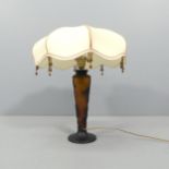 A vintage Galle style glass floral design table lamp with shade. Height to bayonet 38cm. Has been