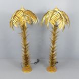 A pair of contemporary Hollywood Regency style gilt metal palm tree design floor lamps. Height