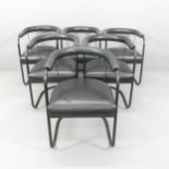 A set of six mid-century modernist tubular steel SP4 steel armchairs by PEL, in black leather with