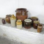 Nine various terracotta jars, stoneware jars, pots etc. Largest 35x46cm.
