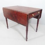 A Georgian mahogany and satinwood strung Pembroke table, with single freeze drawer, raised on ring
