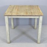 A modern oak plank-top kitchen table on painted base. 80x75cm.
