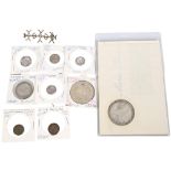 9 silver Victorian and other world coins, including an 1887 withdrawn 6d coin, 2 x 1887 3d, 1898