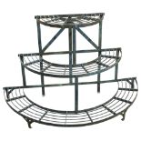 A Victorian 3-tier metal plant stand, height 70cm, width 110cm, depth 56cm Good structural