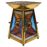 A Victorian brass hanging lantern light shade, with coloured glass leadlight panels, height 29cm,