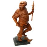 Ian Norbury, superb quality carved wood figure of Falstaff, on stepped green marble base, overall