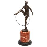 A reproduction bronze dancing figure, on marble base, height 48cm