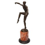 A reproduction bronze dancing figure on marble base, height 58cm