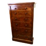 A Victorian burr-walnut Wellington chest of 6 drawers, with turned wood handles, impressed marks for