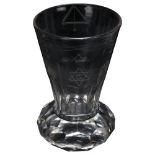 A Victorian Masonic ceremonial glass with etched designs, height 10cm Good condition