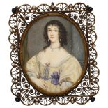 Henrietta Maria, miniature portrait, watercolour on ivory, by Thomas Roth, signed, in original pearl