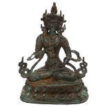 A verdigris patinated metal Buddah, height 21cm Good condition.