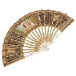 An 18th/19th Century Brisee fan, steel blades embellished with mother of pearl and gilded sticks,