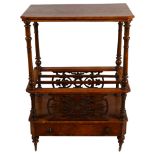 A Victorian inlaid walnut 2-tier Canterbury whatnot, with drawer fitted base and pierced fretwork