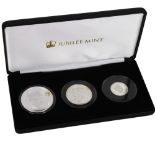 A sterling silver cased proof coin set, Jubilee mint Platinum Wedding Anniversary, Alderney £1, £2