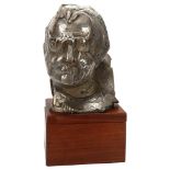 Manolis Tzibonakis, bronze sculpture, abstract head, hardwood stand, with gallery catalogue about th