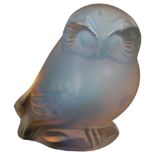 A Lalique vaseline glass owl, etched on base, height 5.5cm Good condition, no chips or cracks