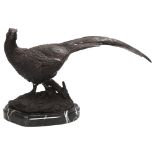 A reproduction patinated bronze pheasant on marble base, length approx 36cm