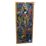 A stained glass leadlight window panel, by Antoine Ackers (Dutch, 1918-1981), signed, pine frame,