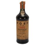 A bottle of Nieport 1952 Vintage Ruby port wine Level to low neck, outer wax seal broken lead