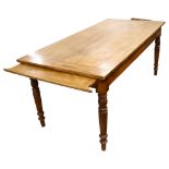 A continental cherry wood farmhouse table, with single end drawer and slide at opposite end,